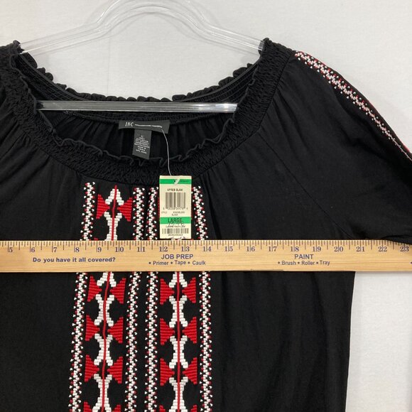 New INC International Concepts Large Black Red Boho Pattern Embroidered Blouse - Picture 6 of 8
